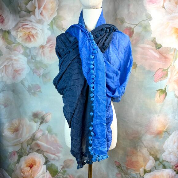 Matta Dupatta Blue Ombre 100% Silk Shawl Scarf - Picture 1 of 6